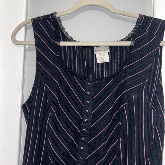 Fashion Bug Pin Stripe y2k Grunge Pink Black Tank Top Lace Neckline Faux Corset - Picture 5 of 10